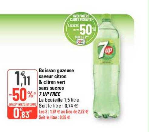 Boisson Gazeuse Saveur Citron & Citron Vert Sans Sucres 7 Up Free