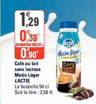 café au lait sans lactose matin léger lactel