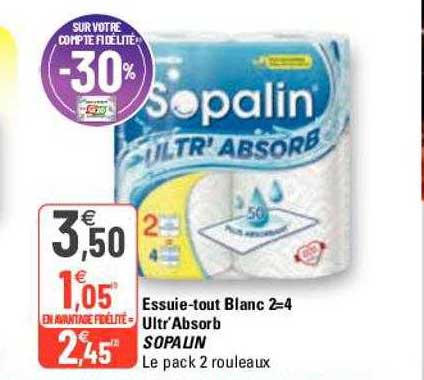 essuie-tout blanc 2=4 ultr'absorb sopalin