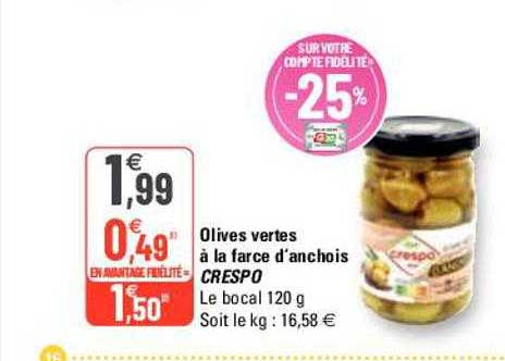 olives vertes à la farce d'anchois crespo