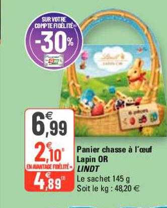 panier chasse à l'œuf lapin or lindt