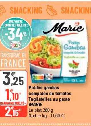 petites gambas compoté de tomates tagliatelles au pesto marie