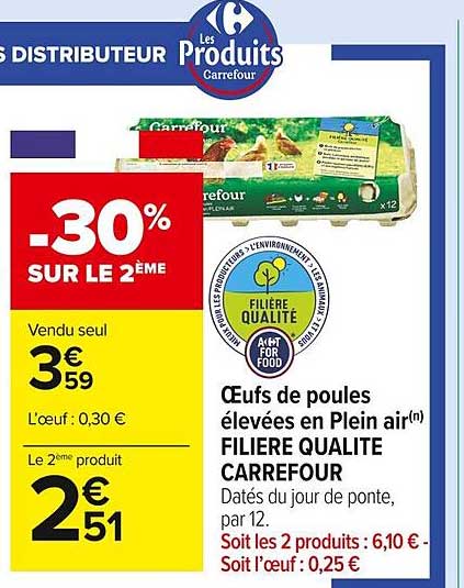 œufs de poules élevées en plein air filière qualité carrefour