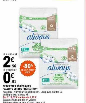 serviettes hygiéniques "always cotton protection"