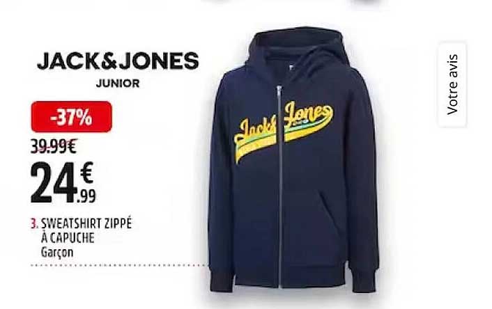 sweatshirt zippé à capuche garçon jack & jones junior