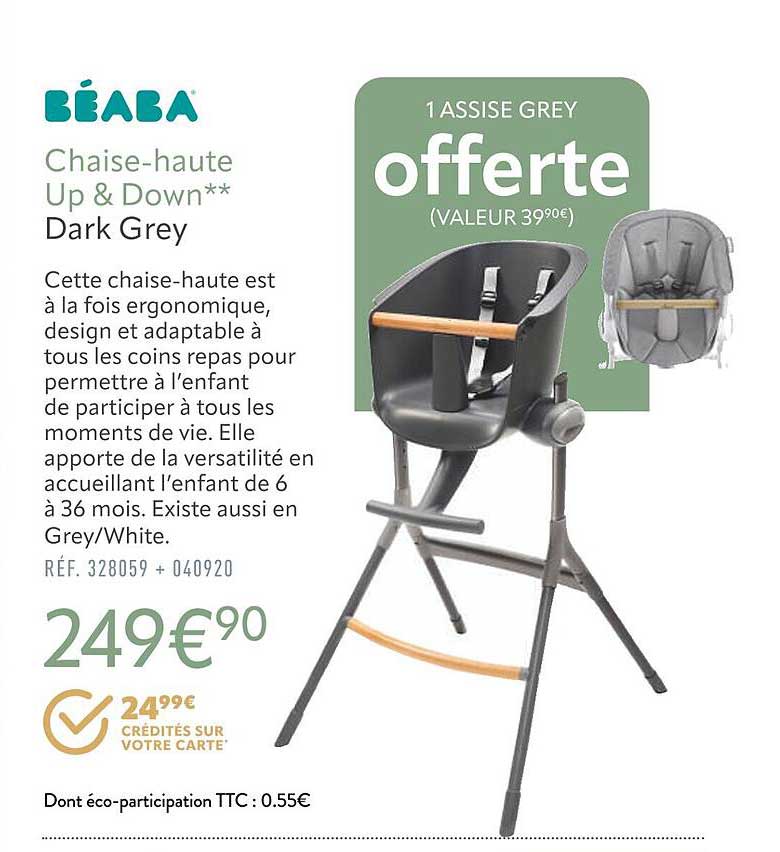 chaise-haute up & down dark grey béaba