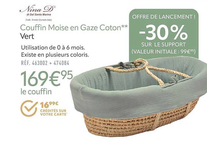 couffin moise en gaze coton vert nina d
