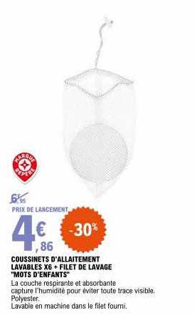 coussinets d'allaitement lavables x 6 + filet de lavage "mots d'enfants"