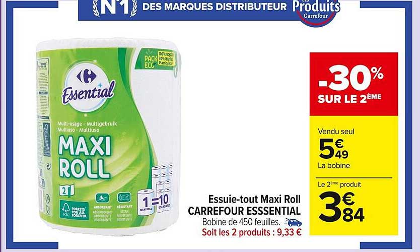 essuie-tout maxi roll carrefour essential