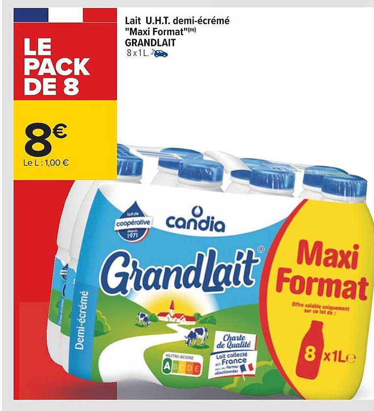 lait u.h.t. demi-écrémé "maxi format" grand lait