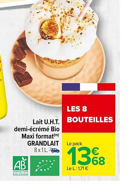 lait u.h.t. demi-écrémé bio maxi format grand lait