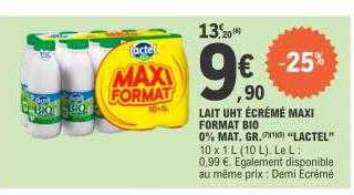 lait uht écrémé maxi format bio 0% mat.gr.