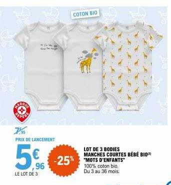 lot de 3 bodies manches courtes bébé bio "mots d'enfants"