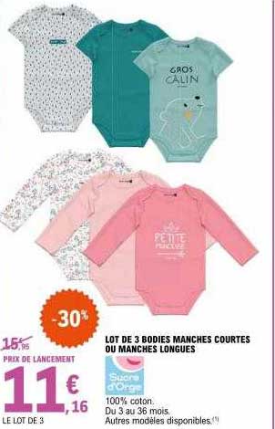 lot de 3 bodies manches courtes ou manches longues