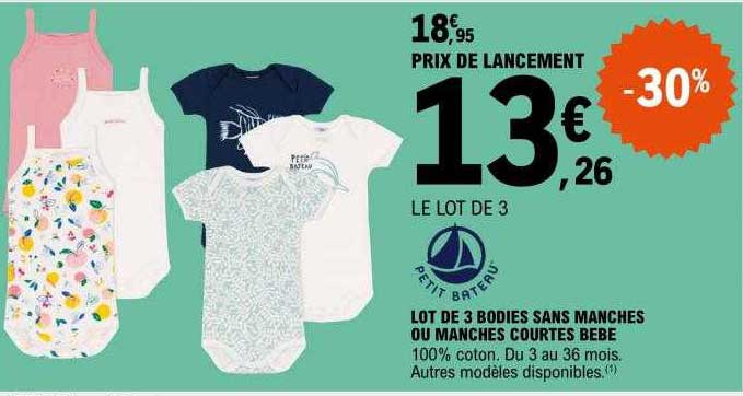 lot de 3 bodies sans manches ou manches courtes bébé