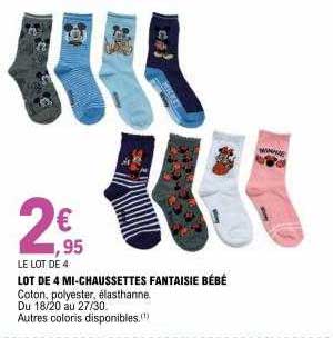 lot de 4 mi-chaussettes fantaisie bébé