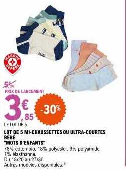 lot de 5 mi-chaussettes ou ultra-courtes bébé "mots d'enfants"