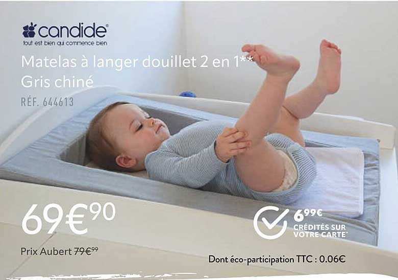 matelas à langer douillet 2 en 1 gris chiné candide