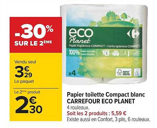 papier toilette compact blanc carrefour eco planet