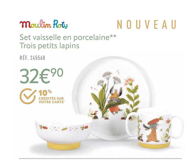 set vaisselle en porcelaine trois petits lapins moulin roty