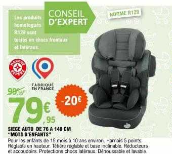 siège auto de 76 à 140 cm "mots d'enfants"