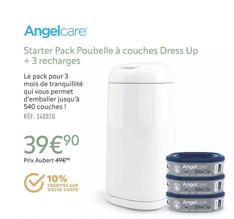 Starter Pack Poubelle à Couches Dress Up + 3 Recharges Angel Care