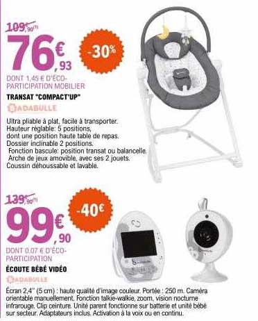 transat "compact'up" badabulle, écoute bébé vidéo badabulle