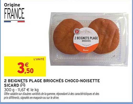 SICARD 2 BEIGNETS PLAGE BRIOCHÉS CHOCO-NOISETTE