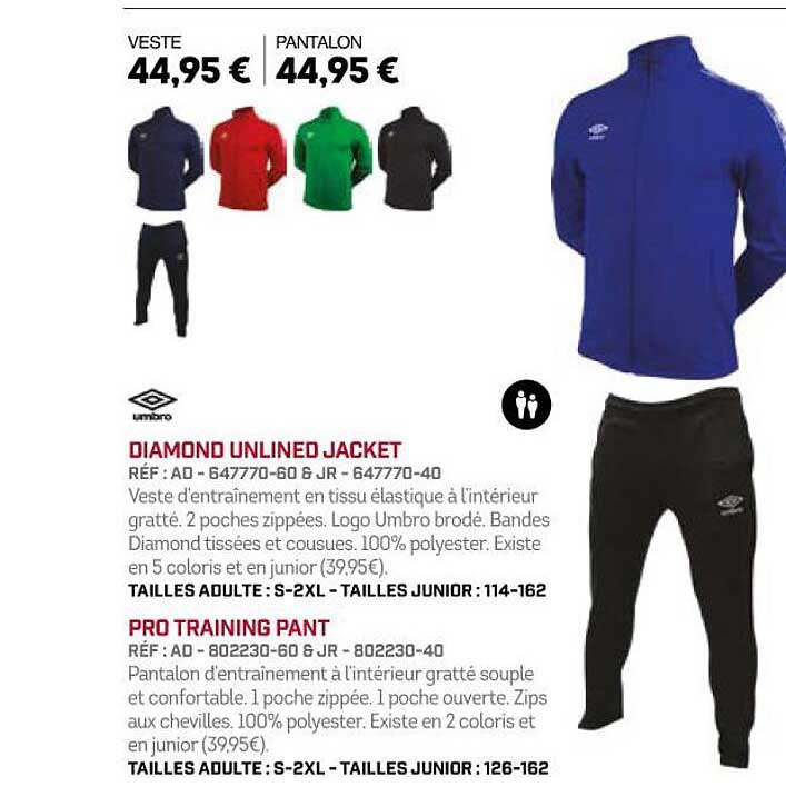 diamond unlined jacket pro training pant umbro