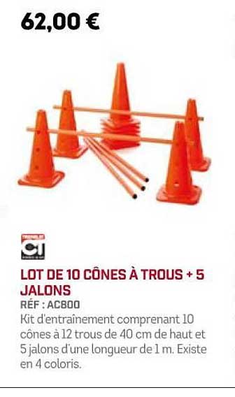 lot de 10 cônes à trous + 5 jalons
