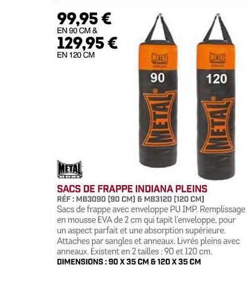 sacs de frappe indiana pleins metal
