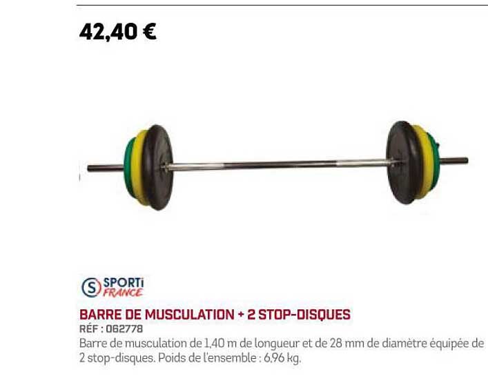 sporti barre de musculation + 2 stop-disques