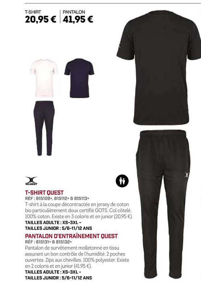 t-shirt quest pantalon d'entraînement quest gilbert