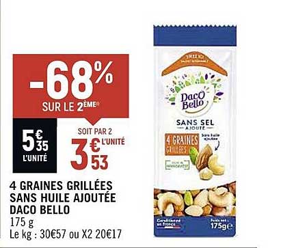 4 graines grillées sans huile ajoutée daco bello