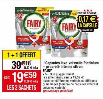 capsules lave-vaisselle platinium + propreté intense citron fairy