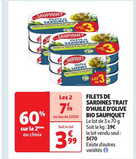 filets de sardines trait d'huile d'olive bio saupiquet