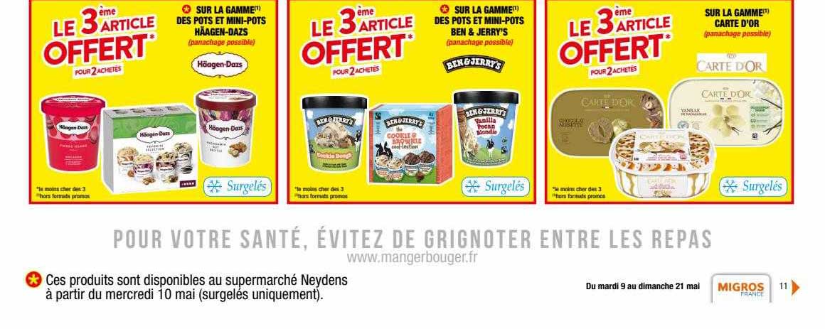 la gamme des pots et mini-pots häagen-dazs, la gamme des pots et mini-pots ben & jerry's, la gamme carte d'or