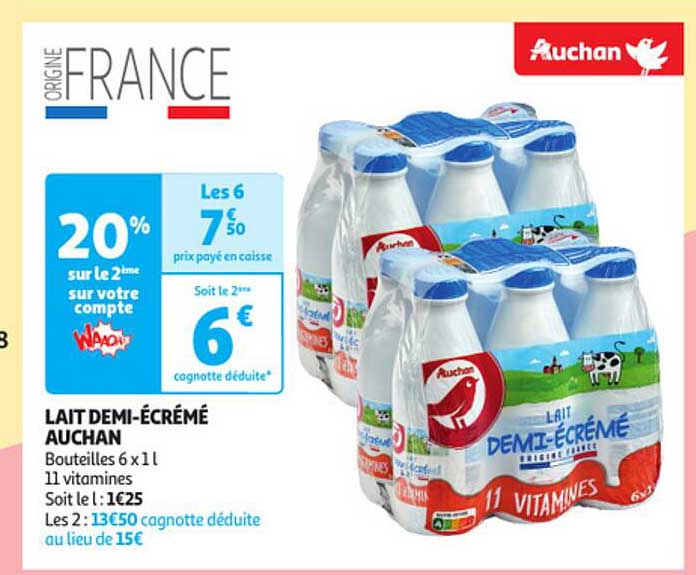 lait demi-écrémé auchan