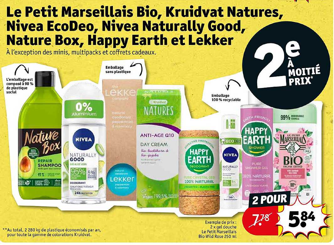 le petit marseillais bio, kruidvat natures, nivea ecodeo, nivea naturally good, nature box, happy earth et lekker