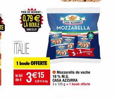 mozzarella de vache 18% m.g. casa azzurra