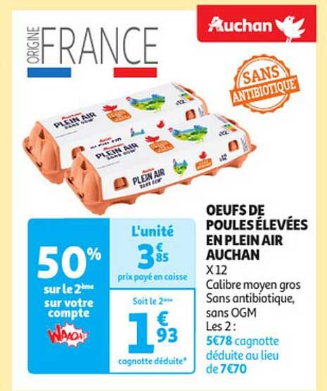 œufs de poules élevées en plein air auchan