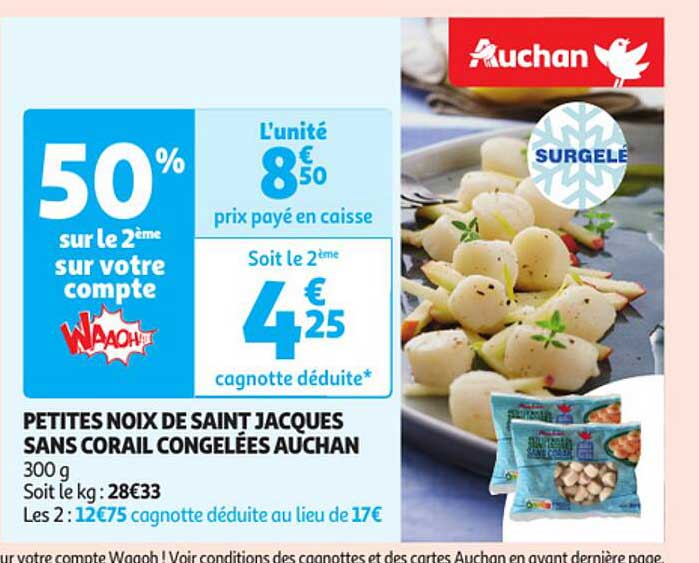 petites noix de saint jacques sans corail congelées auchan