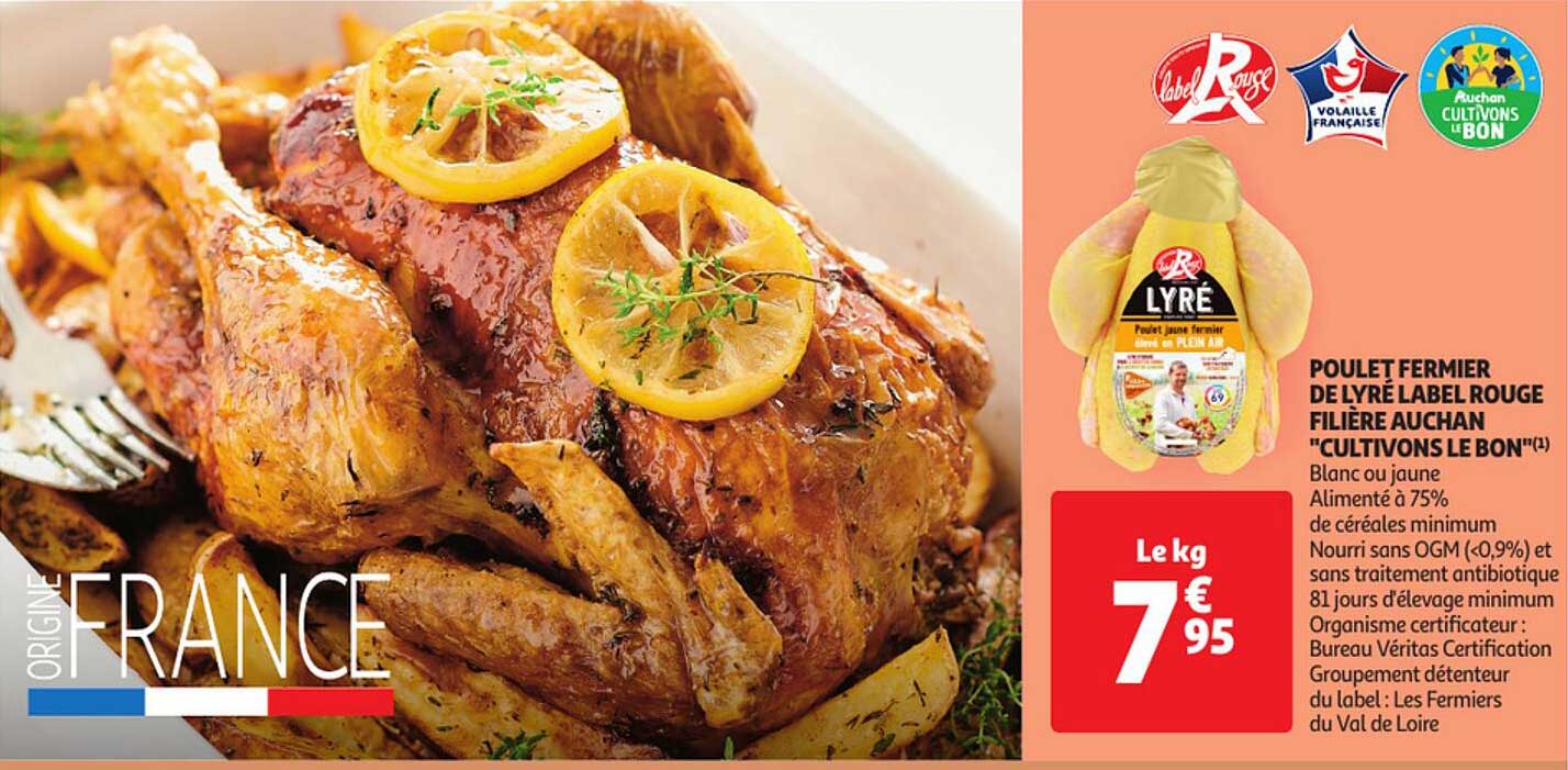 poulet fermier de lyré label rouge filière auchan "cultivons le bon"