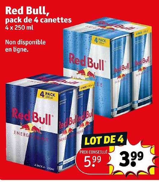 red bull, pack de 4 canettes