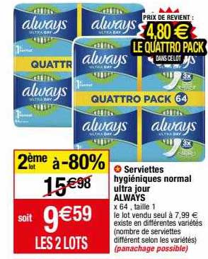 serivettes hygiéniques normal ultra jour always
