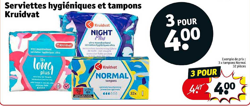 serviettes hygiéniques et tampons kruidvat