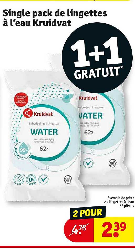 single pack de lingettes à l'eau kruidvat
