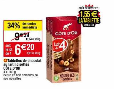Tablettes De Chocolat Au Lait Noisettes Côte D'or