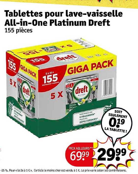 tablettes pour lave-vaisselle all-in-one platinum dreft