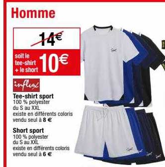 tee-shirt sport influx, short sport influx
